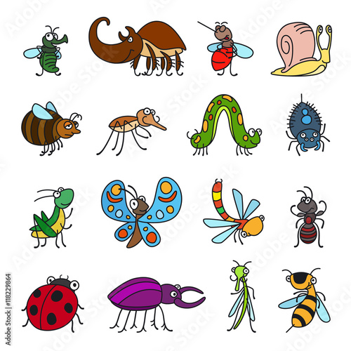 Vector funny insects and cute bugs on white background © ssstocker