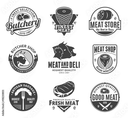 Vector butchery and meat logo, icons and design elements