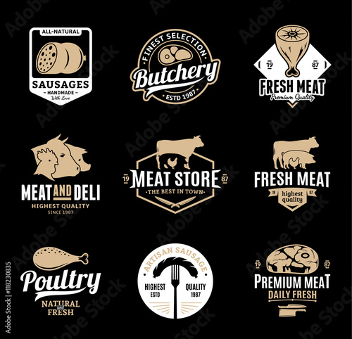 Vector butchery and meat logo, icons and design elements
