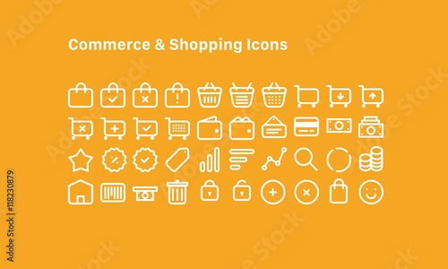 Linear, modern commerce and shopping outline icons