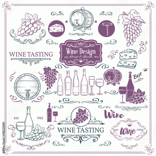 Decorative vintage wine icons.