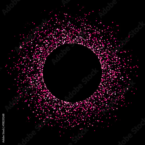 Vector pink glitter background with copy space. Sparkling shiny glam circle.
