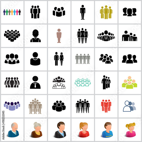 People Icons Set - Isolated On White Background. Vector Illustration, Graphic Design. For Web, Websites, Print. Business Concept