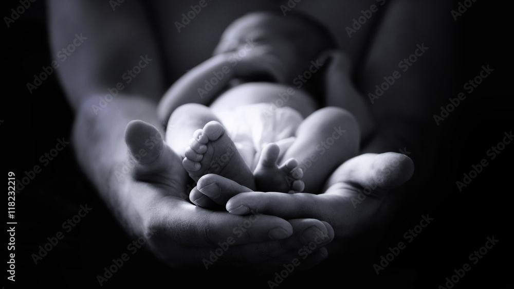 Obraz male hands holding a newborn baby fototapeta, plakat