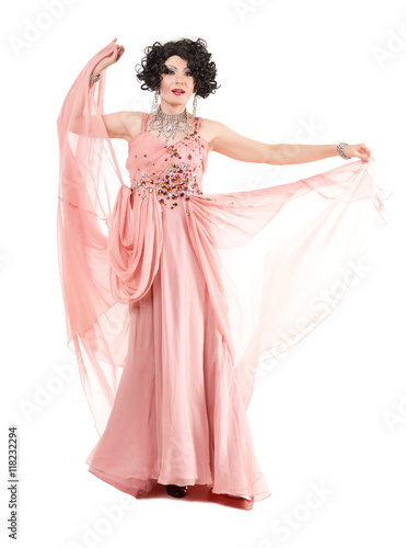 Portrait Drag Queen in Pink Evening Dress Performing