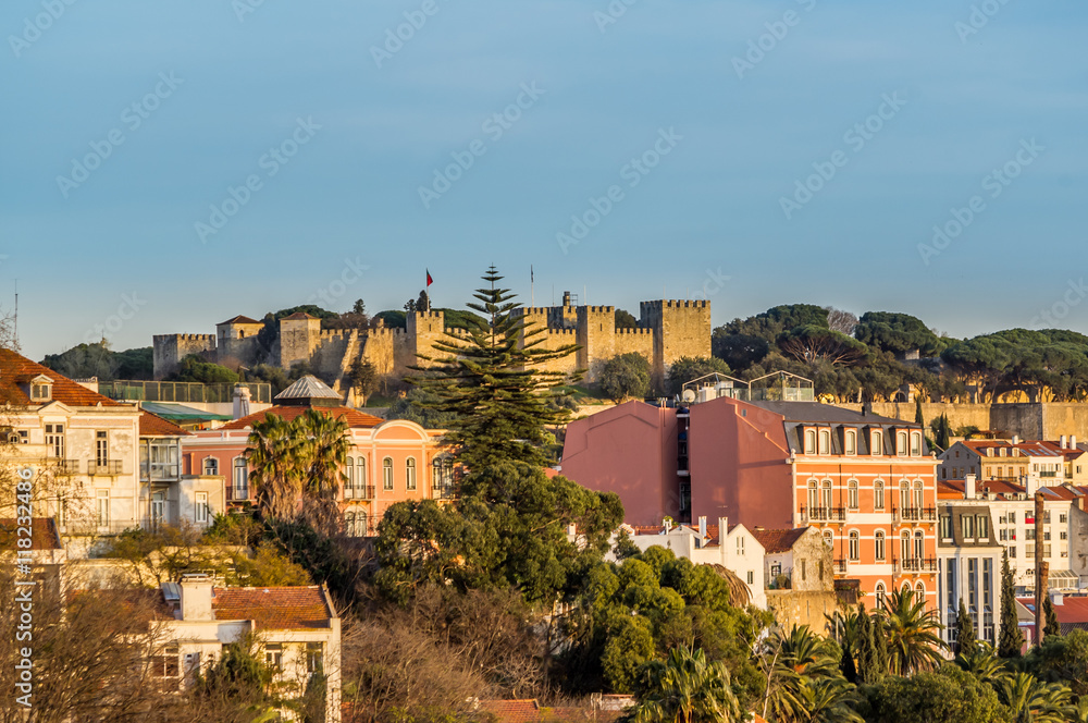 Lisbon old city and St George castle in afternoon