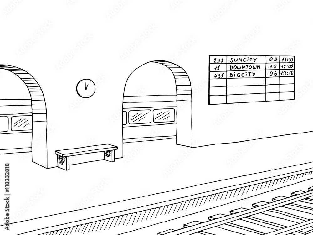 Subway Station Platform Graphic Black White Interior Sketch Illustration  Vector Royalty Free SVG Cliparts Vectors And Stock Illustration Image  129548598