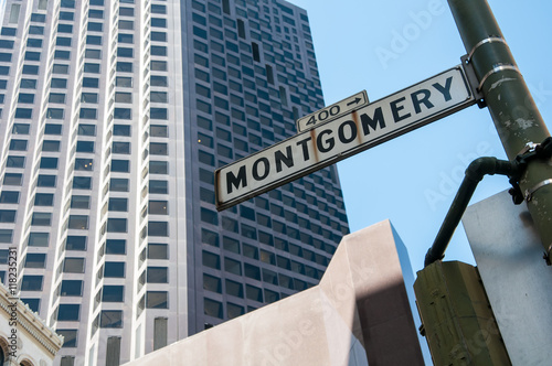 San Francisco, California, USA - April 24, 2016: Montgomery street sign, documentary editorial