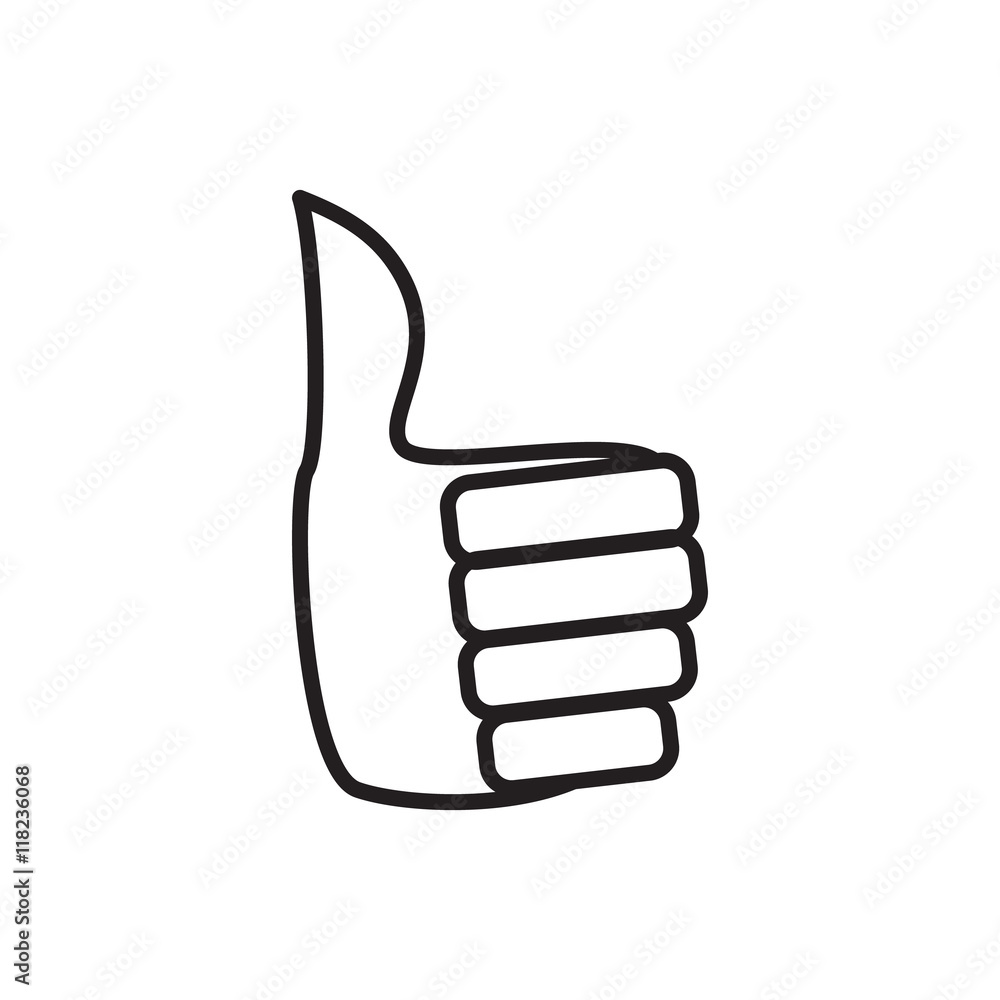 Hand with thumb up icon in outline style isolated on white background. Click and choice symbol Hand with thumb up icon in outline style isolated on white background. Click and choice symbol