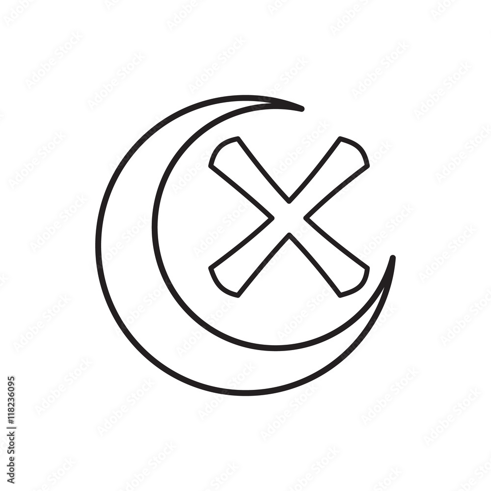 Obraz premium Cross and crescent icon in outline style isolated on white background. Click and choice symbol