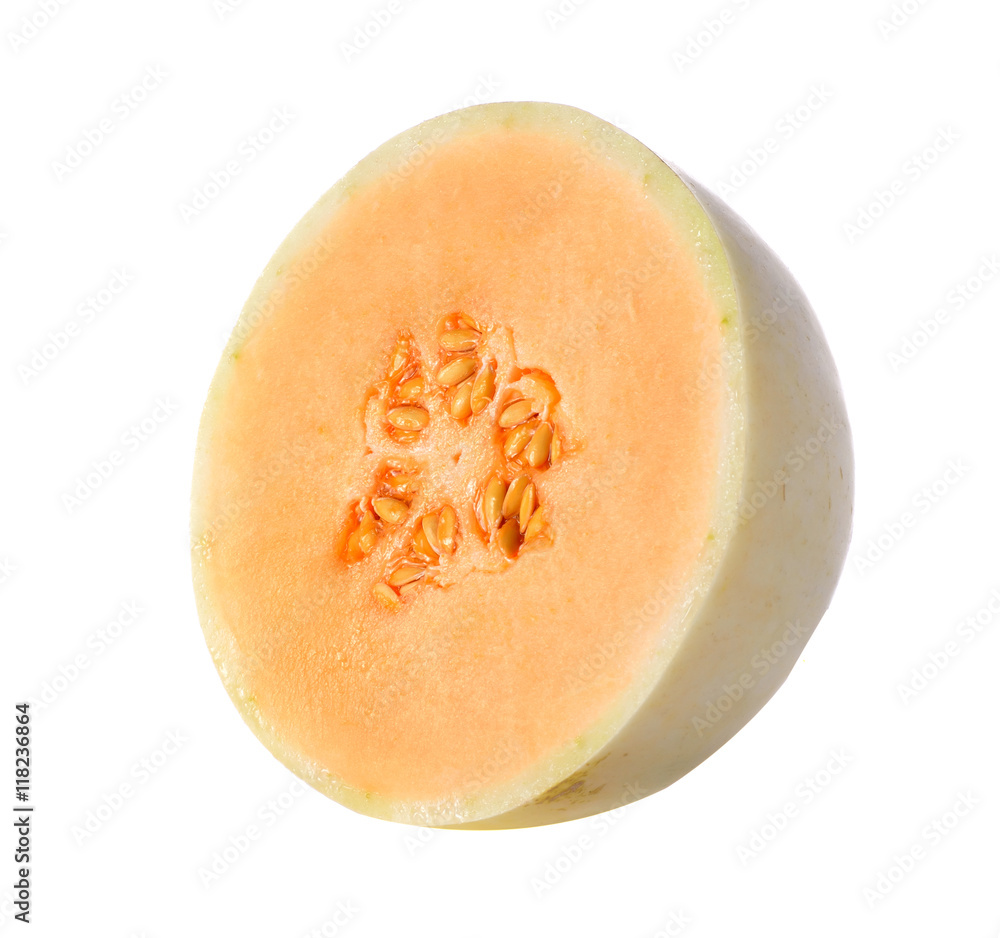 cantaloupe melon sliced on white background cantaloupe melon sliced on white background