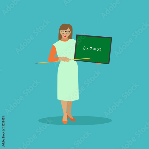 School teacher with chalkboard vector illustration in flat style design