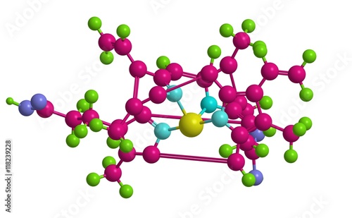 Molecular structure of heme B, 3D rendering