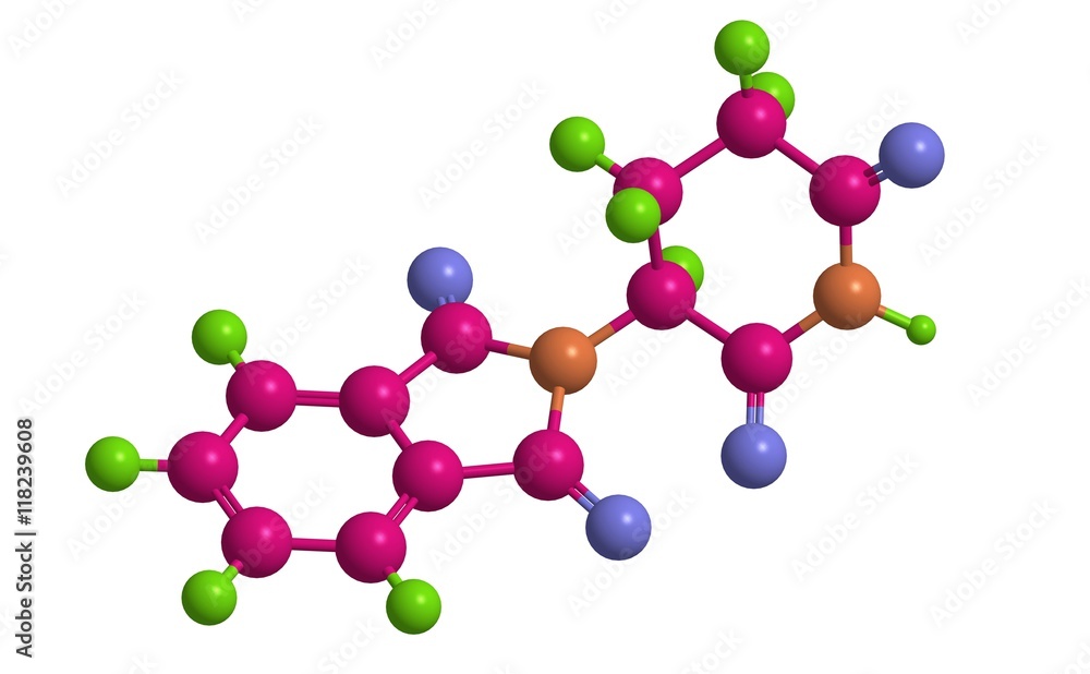 Molecular structure of S-Thalidomeide, 3D rendering Molecular structure of S-Thalidomeide, 3D rendering