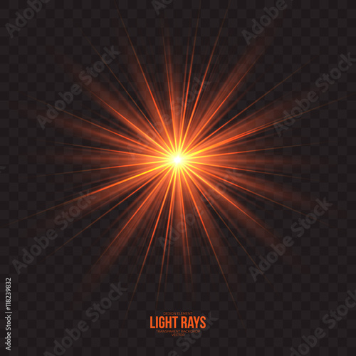 Abstract gleaming light rays vector background. Warm glint glowing effect on transparent backdrop. Design element. Celebration, holidays and party illustration