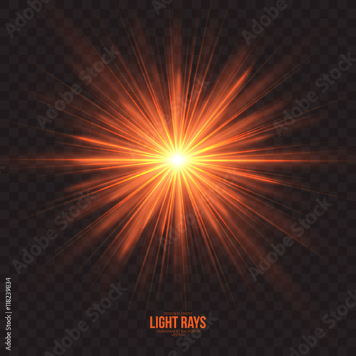 Abstract gleaming light rays vector background. Warm glint glowing effect on transparent backdrop. Design element. Celebration, holidays and party illustration