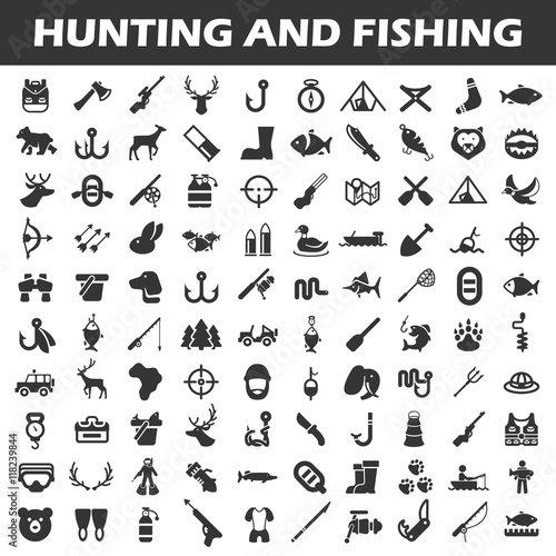 Hunting and fishing icon set photo