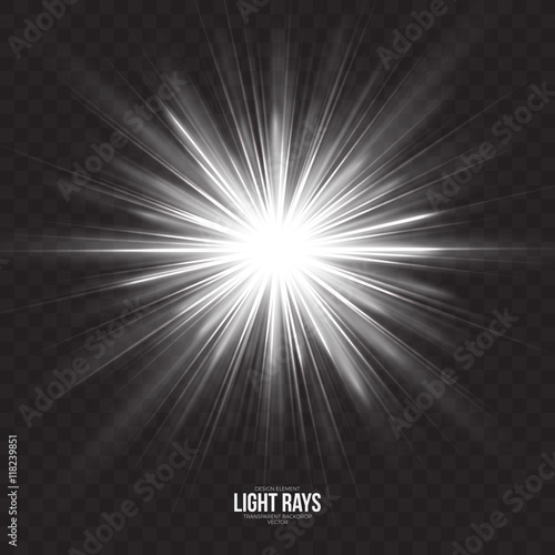 Abstract gleaming light rays vector background. White glint glowing effect on transparent backdrop. Design element. Celebration, holidays and party illustration