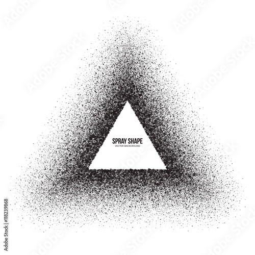 Vector spray effect abstract triangle shape. Scatter exploding black drops. Hand made grunge texture