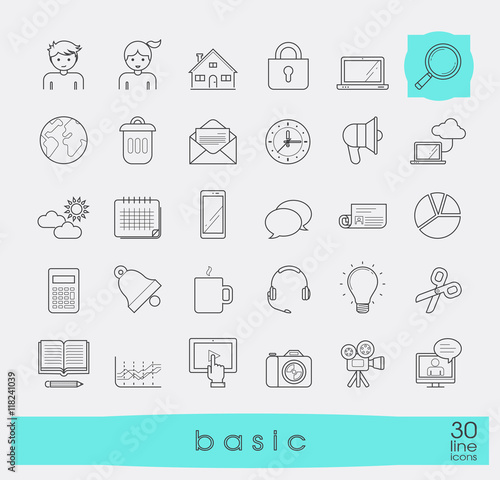 Collection of flat line universal icons. Line basic icons for web and mobile applications. 