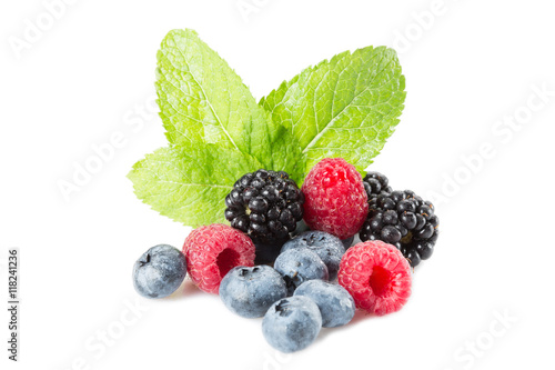 Mix of different berries on a white background. Isolated