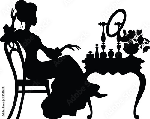 elegance retro lady looking in the mirror 