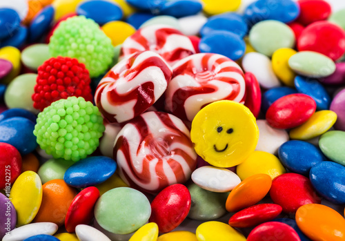 Closeup of colorful candies as texture