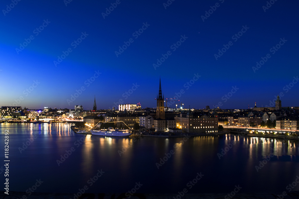 Wonderfull view on Stockholms old town at night