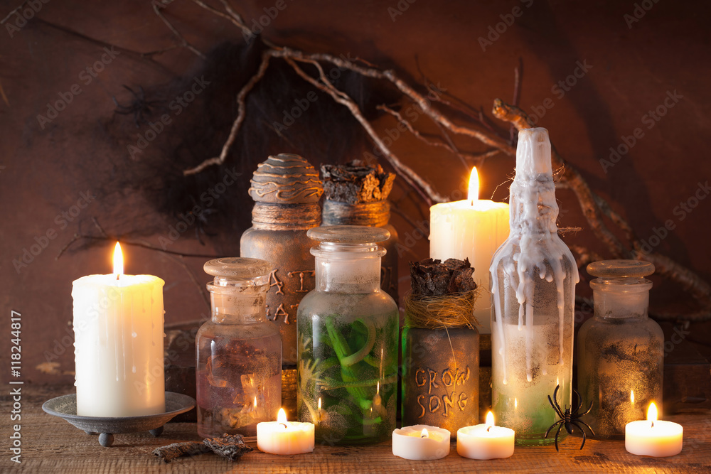Fototapeta premium witch apothecary jars magic potions halloween decoration