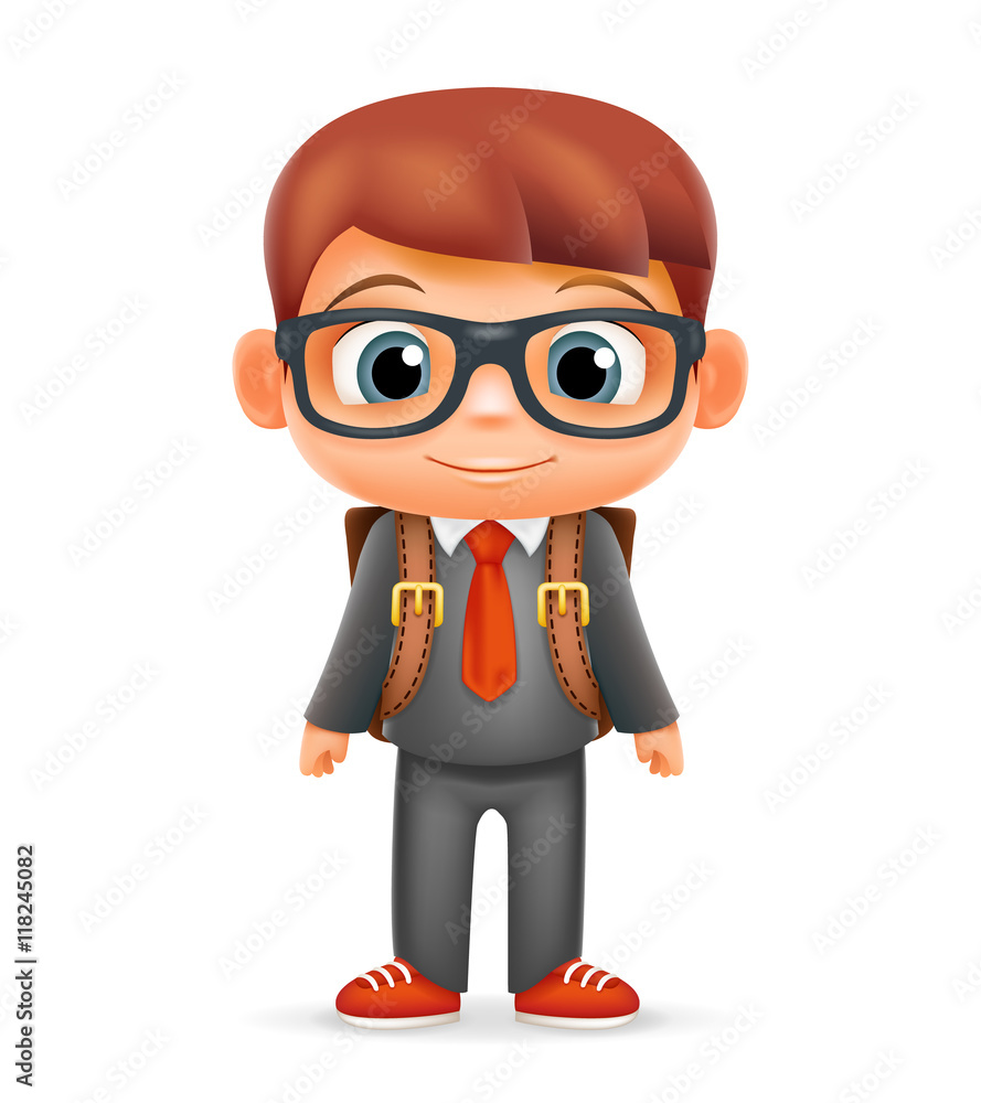 School Backpack Boy Suit Tie Child Cartoon Icon Education Character 3d Realistic Design Isolated Vector Illustrator School Backpack Boy Suit Tie Child Cartoon Icon Education Character 3d Realistic Design Isolated Vector Illustrator