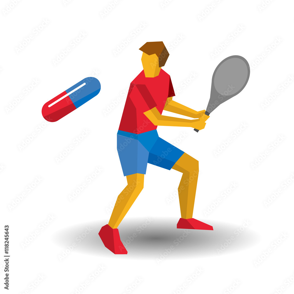 Tennis player batter flying pill - doping in sport concept Stock Vector |  Adobe Stock