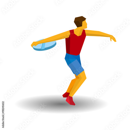 Athlete throwing the discus in the form of tablet - doping in sport concept