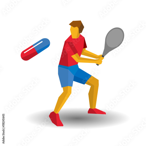 Tennis player batter flying pill - doping in sport concept