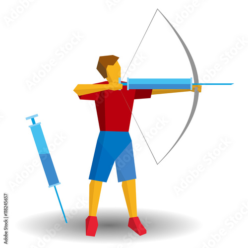 Archer shooting a syringe - doping in sport concept