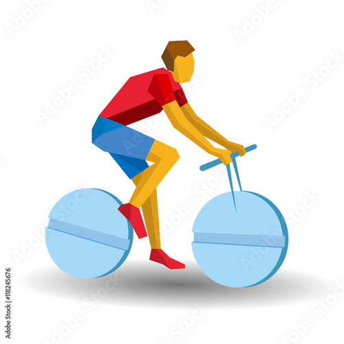 Cyclist riding a tablet wheels - doping in sport concept