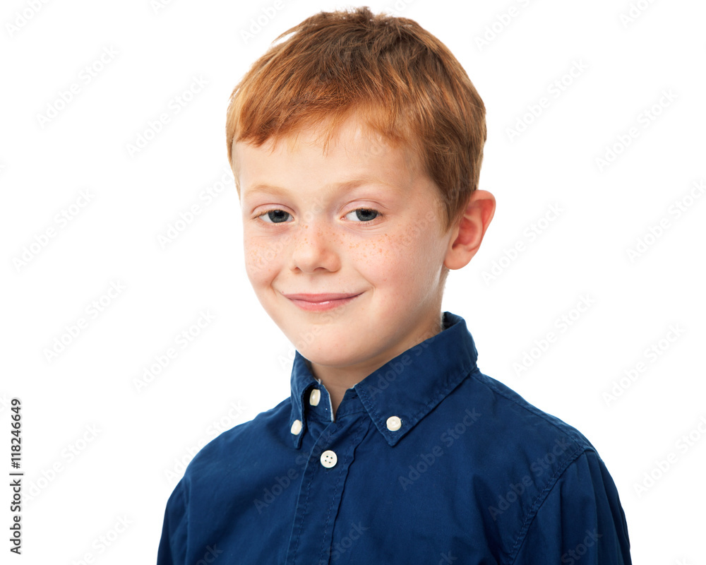 Smiling redhead boy isolated on white background Smiling redhead boy isolated on white background