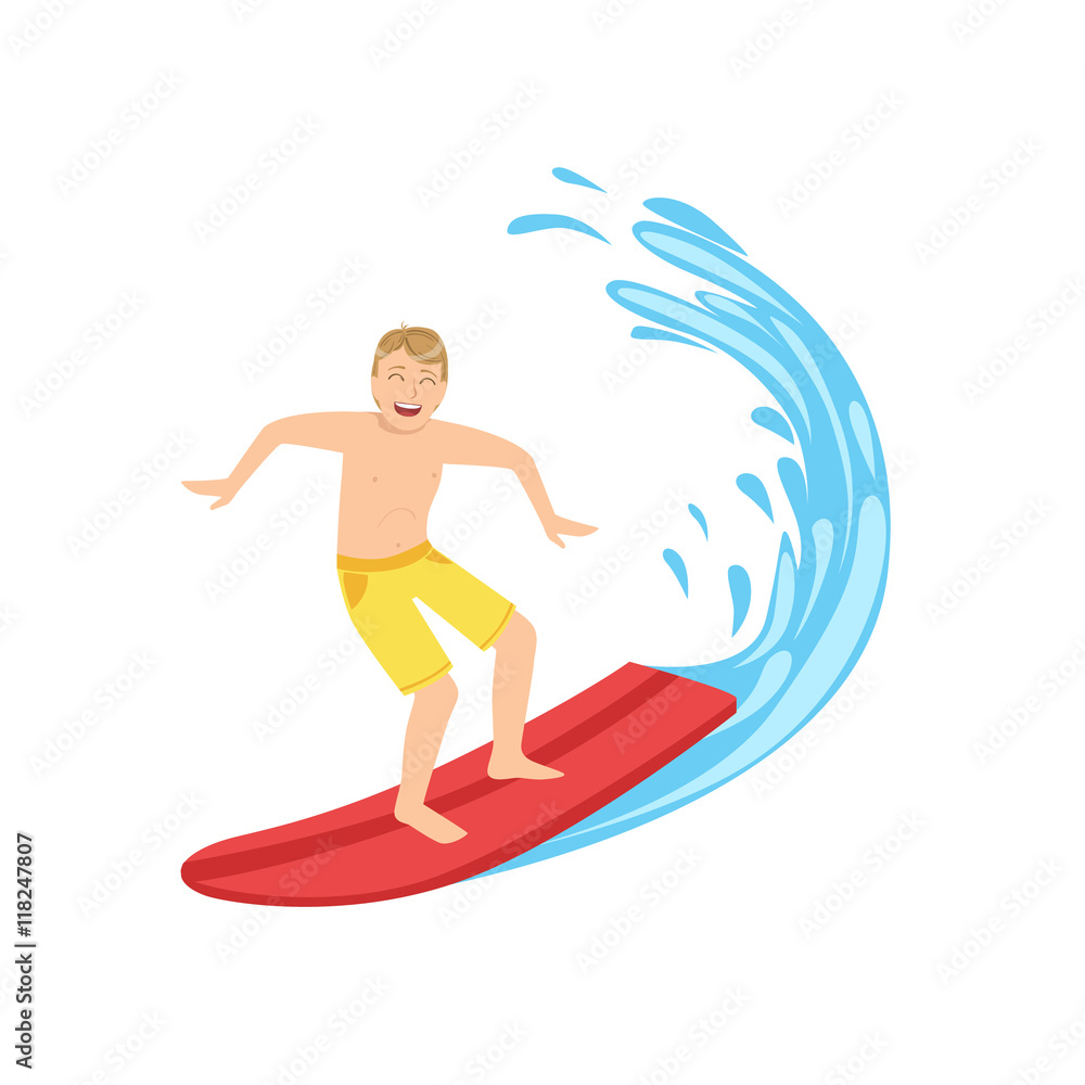 Guy In Yellow Shorts Riding A Surf Guy In Yellow Shorts Riding A Surf