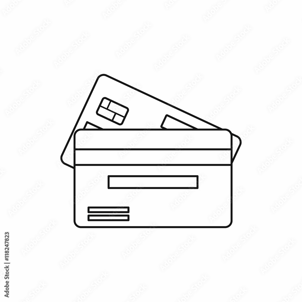 Credit card icon in outline style isolated on white background. Money symbol vector illustration Credit card icon in outline style isolated on white background. Money symbol vector illustration