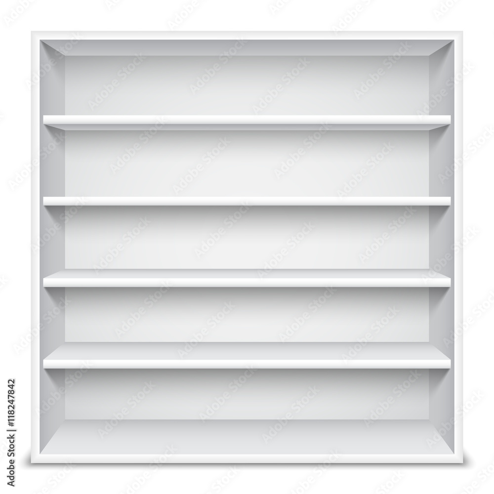 White Showcase wiyh Empty Shelves White Showcase wiyh Empty Shelves