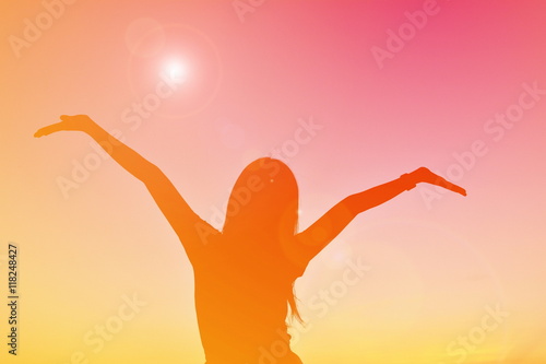 Silhouette beautiful women on sunset. Concept relax time