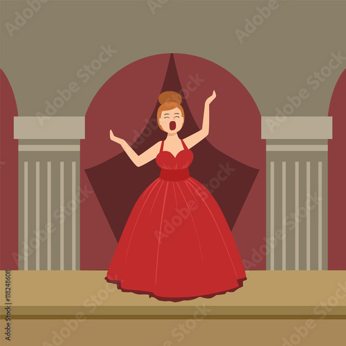 Opera Singer In Red Dress Performing On Stage