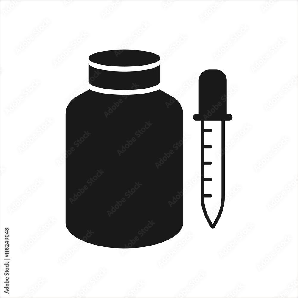 Medicine bottle with a dropper sign simple icon on background Medicine bottle with a dropper sign simple icon on background