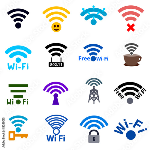 Wi-fi network icons set. Wifi access point with waves access point with waves