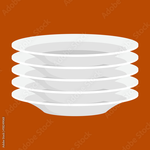 empty white ceramic plate in stack, isolated clean kitchenware vector illustrtion