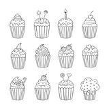 Cupcake set isolated vector illustrations hand drawn doodle.