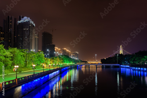 Amazing night view of the Pearl River in Guangzhou, China
