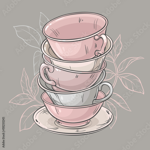 cups on grey background