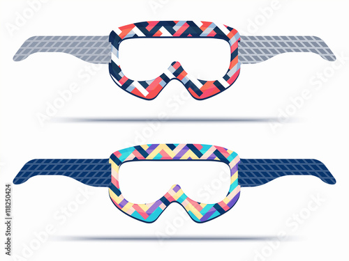 Mountain ski and snowboard goggles blueprint template for die cutting