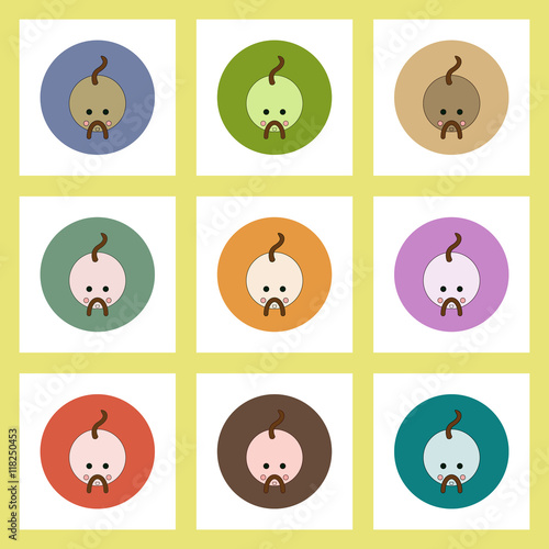 flat icons set of Ukrainian Cossack head on colorful circles