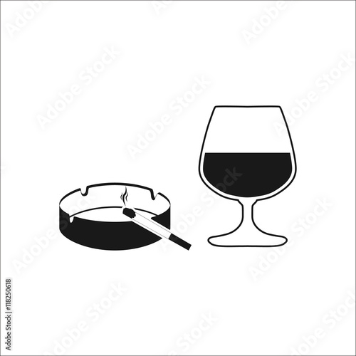 Cigarette and cognac glass sign simple icon on background